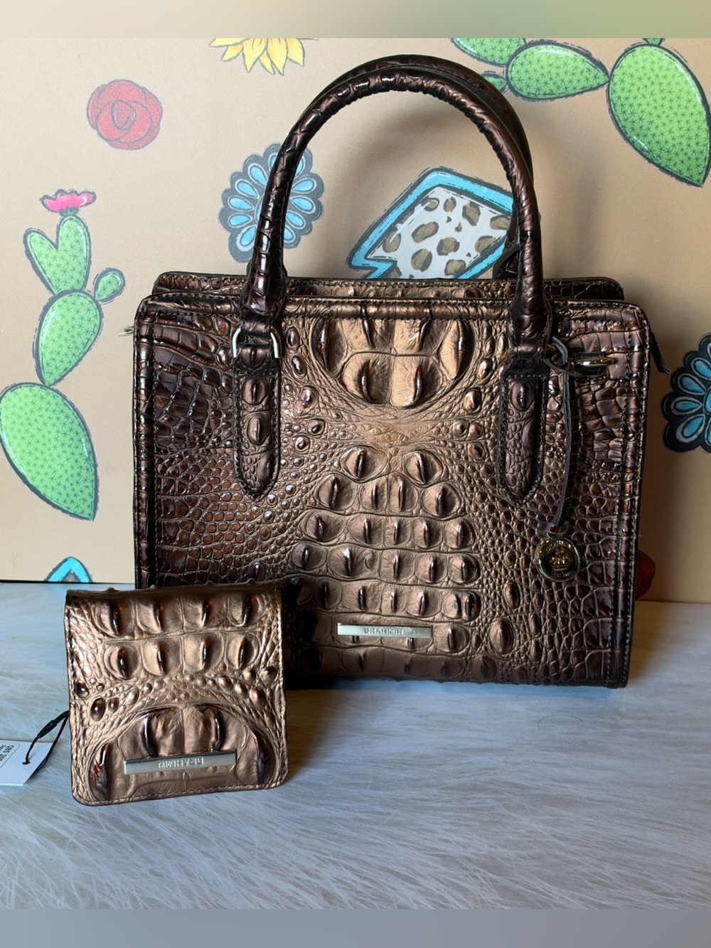 SET ~~~ NWT Brahmin Cami Leather Satchel -Ganache with matching Jane Wallet